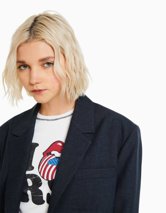 dunkelgrau Bershka Frauen Übergroßer, maßgeschneiderter Blazer H00J1201