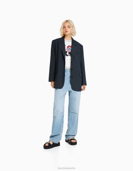 dunkelgrau Bershka Frauen Übergroßer, maßgeschneiderter Blazer H00J1201