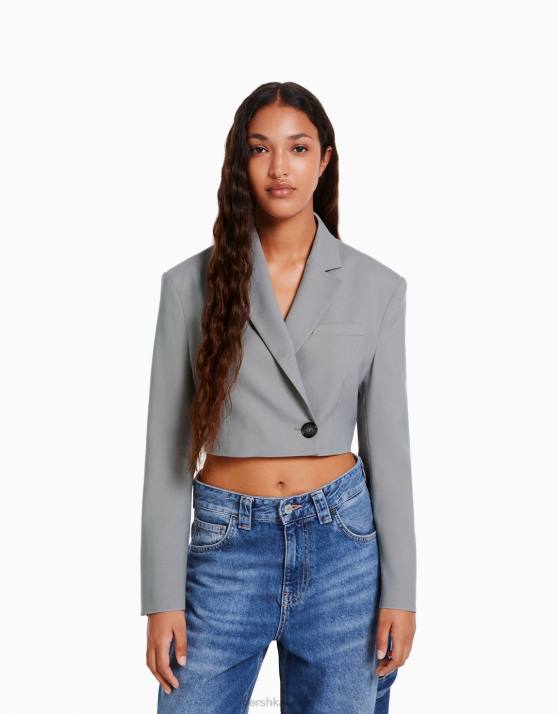 grau Bershka Frauen Kurz geschnittener, maßgeschneiderter Blazer H00J1199