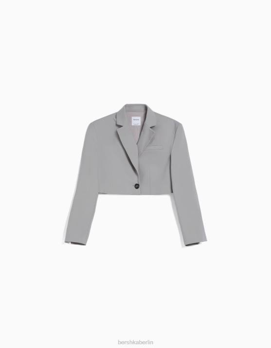 grau Bershka Frauen Kurz geschnittener, maßgeschneiderter Blazer H00J1199