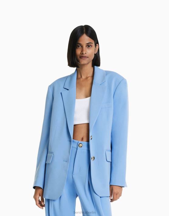 hellblau Bershka Frauen Locker geschnittener Blazer mit femininer Passform H00J1205