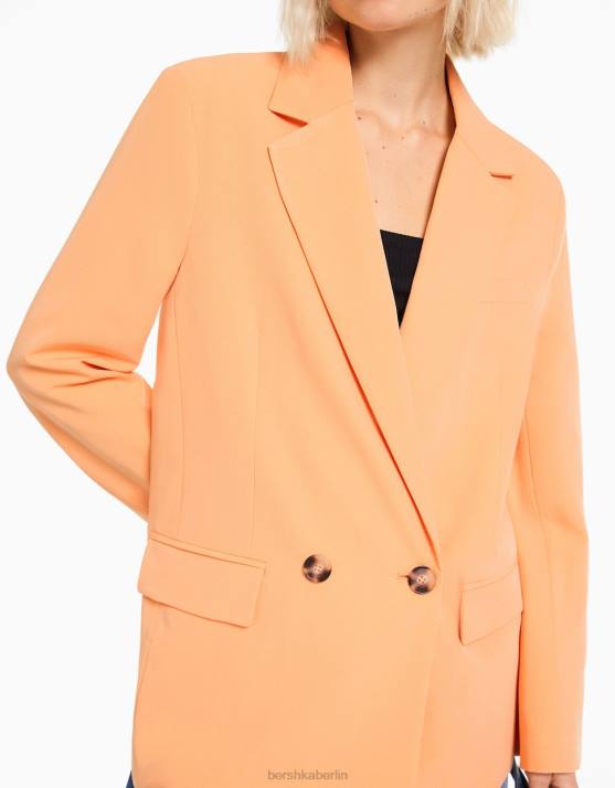 orange Bershka Frauen Taillierter, feminin geschnittener Zweireiher-Blazer mit regulärer Passform H00J1186