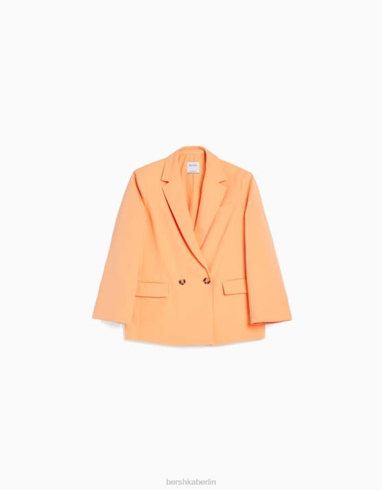 orange Bershka Frauen Taillierter, feminin geschnittener Zweireiher-Blazer mit regulärer Passform H00J1186