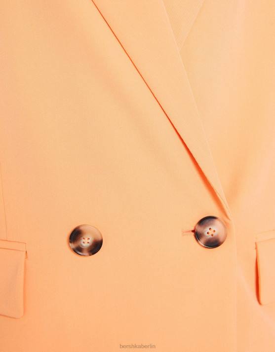 orange Bershka Frauen Taillierter, feminin geschnittener Zweireiher-Blazer mit regulärer Passform H00J1186