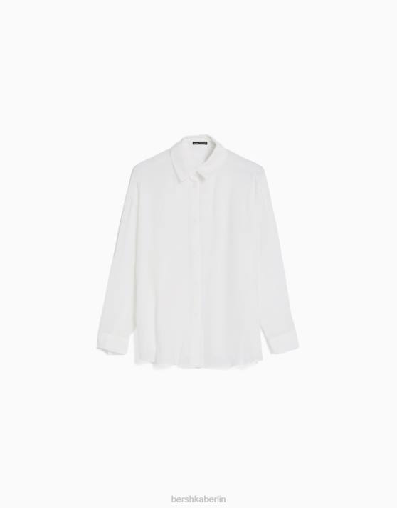 Creme Bershka Frauen Langärmliges, übergroßes Krepphemd H00J916