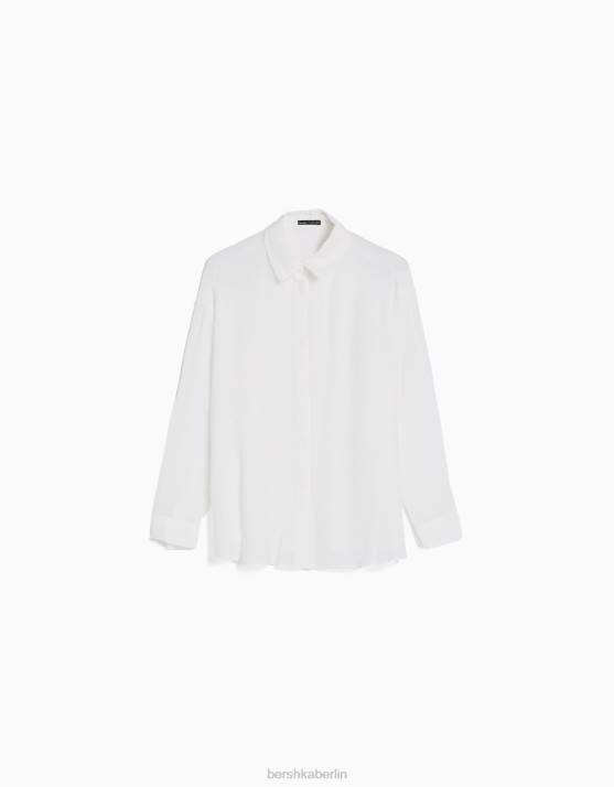 Creme Bershka Frauen Langärmliges, übergroßes Krepphemd H00J917
