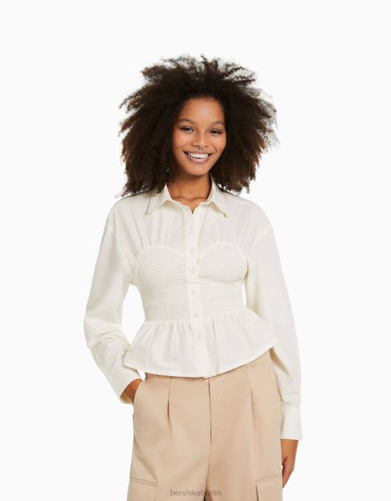 Creme Bershka Frauen Langarmshirt mit Details H00J942