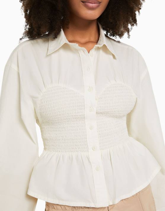 Creme Bershka Frauen Langarmshirt mit Details H00J942