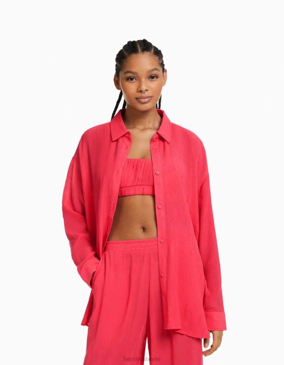 Koralle Bershka Frauen Langärmliges, übergroßes Krepphemd H00J919