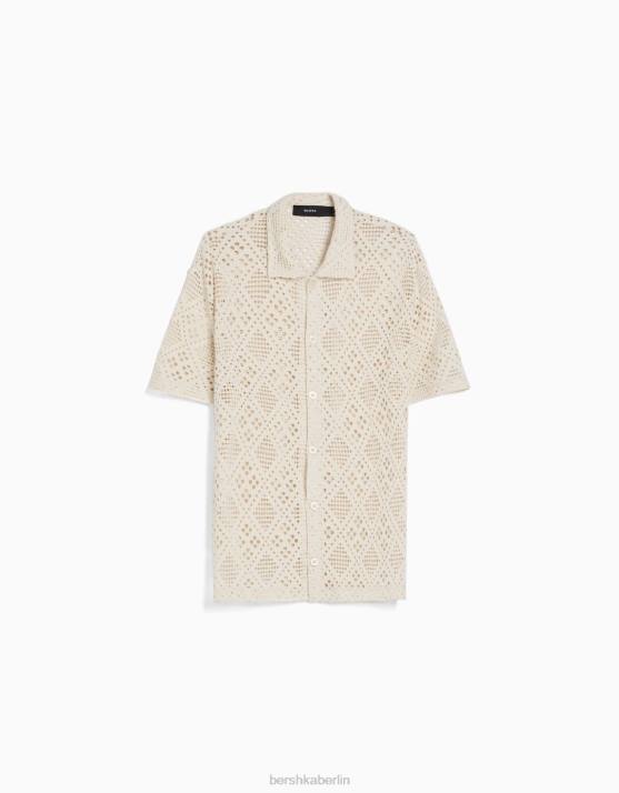 Weiss Bershka Frauen Kurzärmliges, rustikales Hemd H00J1886