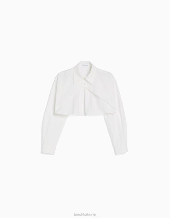 Weiss Bershka Frauen Langärmliges, gekreuztes, kurzes Hemd H00J901