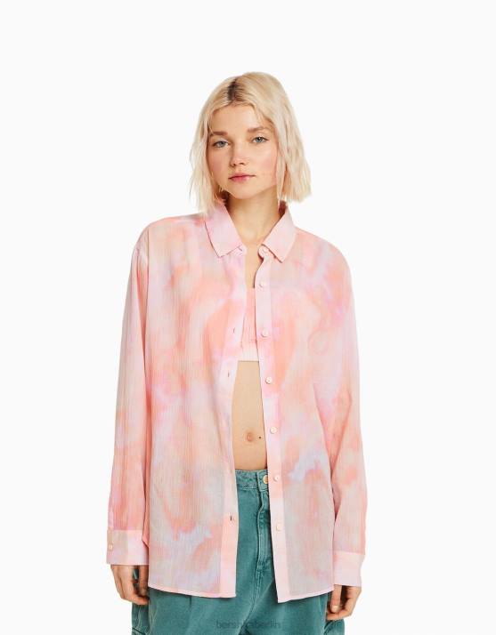 mehrfarbig Bershka Frauen Langärmliges, übergroßes Krepphemd H00J2025