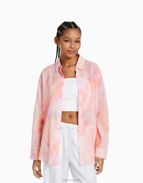 mehrfarbig Bershka Frauen Langärmliges, übergroßes Krepphemd H00J918