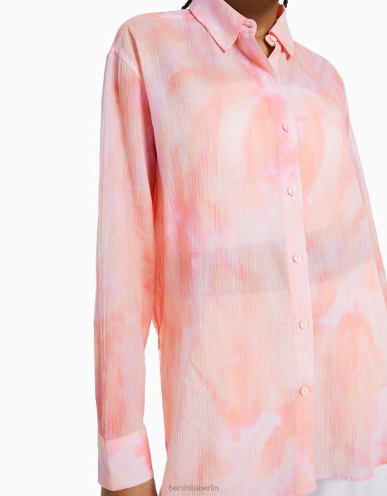 mehrfarbig Bershka Frauen Langärmliges, übergroßes Krepphemd H00J918