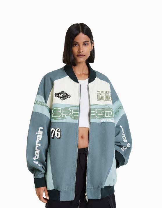 Blau Bershka Frauen Denim-Rennjacke H00J1174