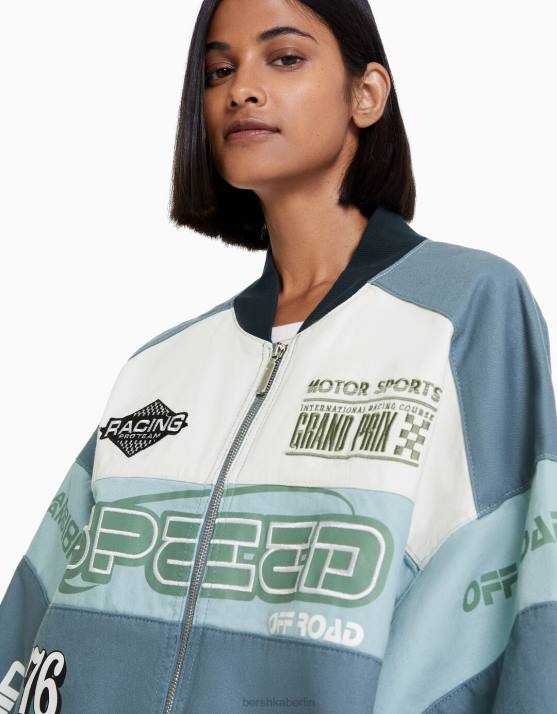 Blau Bershka Frauen Denim-Rennjacke H00J1174