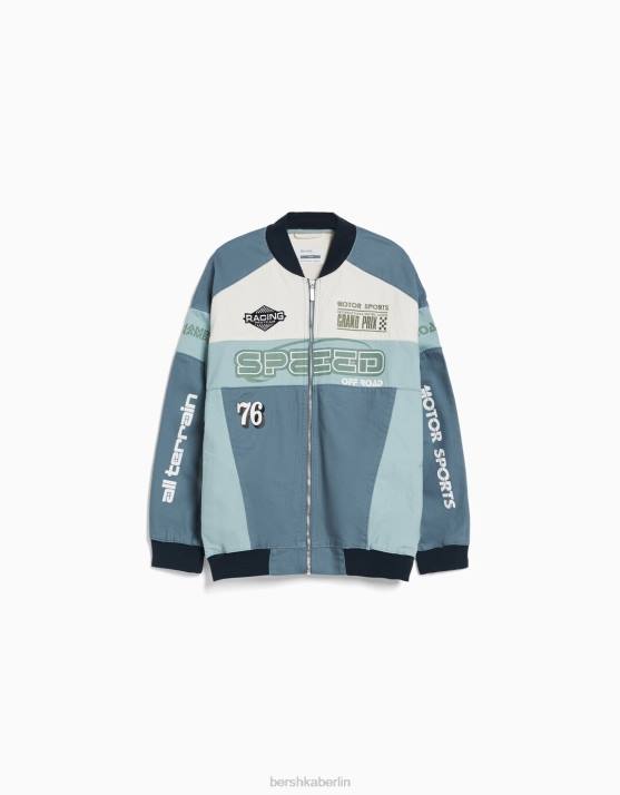 Blau Bershka Frauen Denim-Rennjacke H00J1174