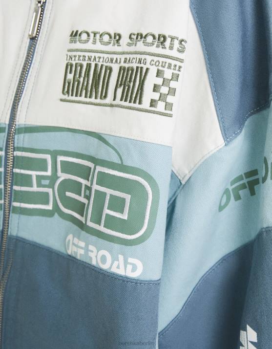 Blau Bershka Frauen Denim-Rennjacke H00J1174