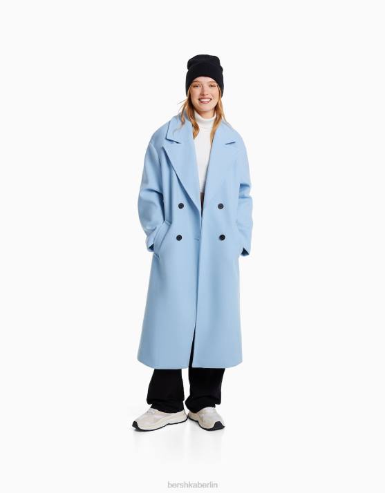 Blau Bershka Frauen Langer Mantel mit überschnittener Schulter H00J1134