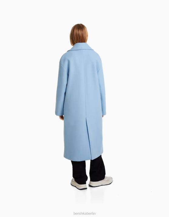 Blau Bershka Frauen Langer Mantel mit überschnittener Schulter H00J1134