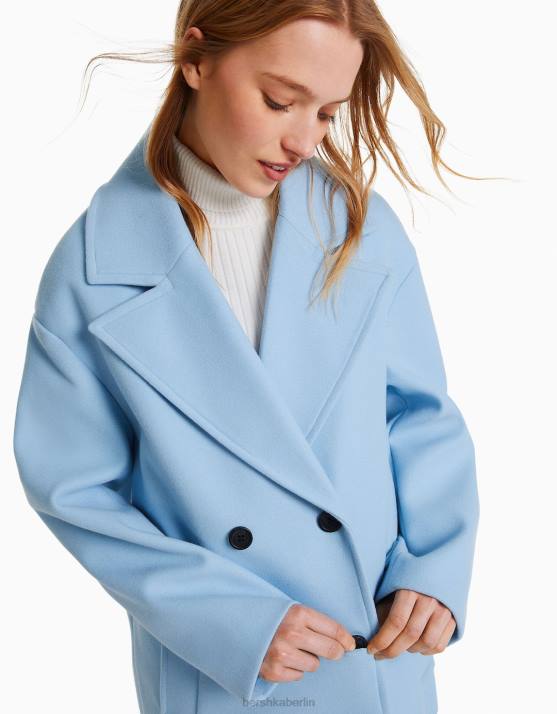 Blau Bershka Frauen Langer Mantel mit überschnittener Schulter H00J1134