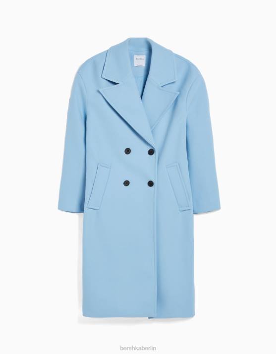 Blau Bershka Frauen Langer Mantel mit überschnittener Schulter H00J1134