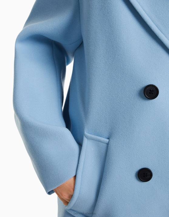 Blau Bershka Frauen Langer Mantel mit überschnittener Schulter H00J1134