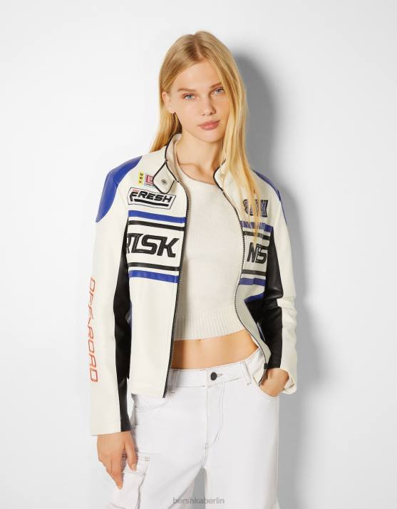 Blau Bershka Frauen Rennjacke aus Kunstleder H00J1113