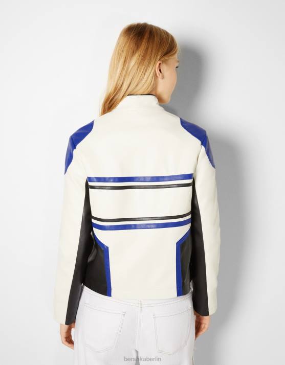 Blau Bershka Frauen Rennjacke aus Kunstleder H00J1113