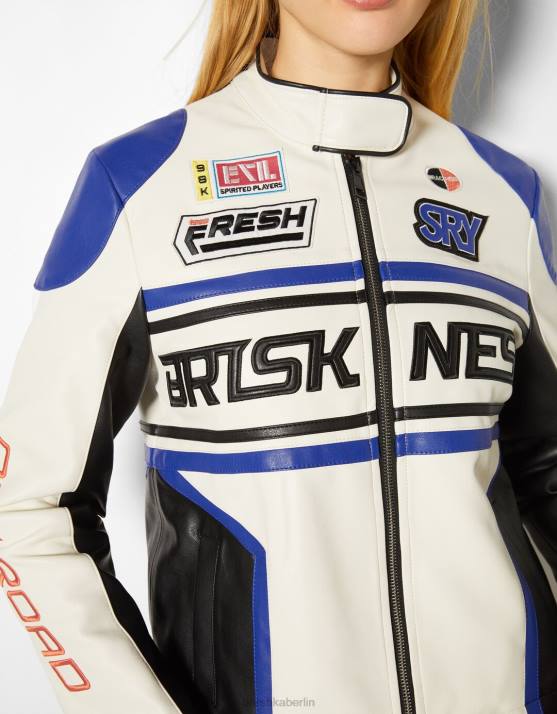 Blau Bershka Frauen Rennjacke aus Kunstleder H00J1113