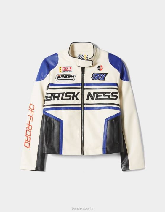 Blau Bershka Frauen Rennjacke aus Kunstleder H00J1113