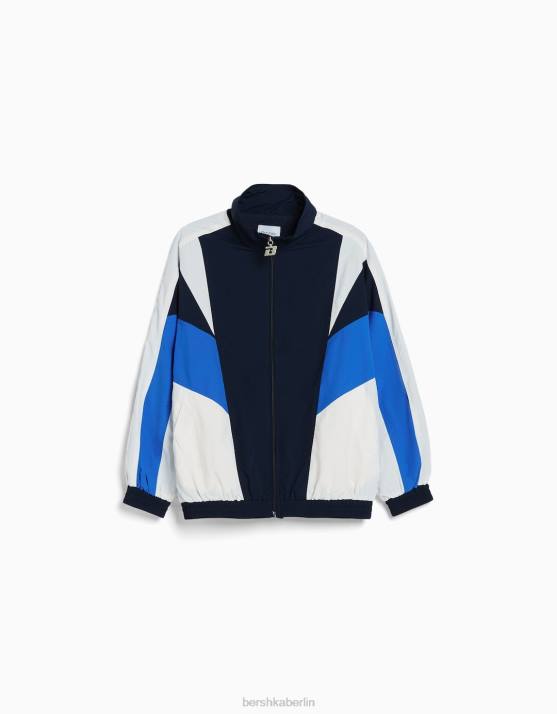 Blau Bershka Frauen Übergroße Nylon-Farbblockjacke H00J1108