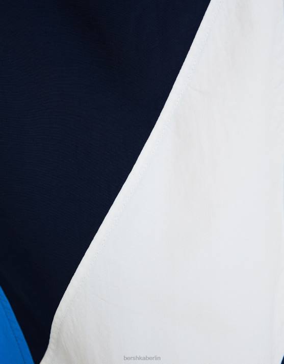 Blau Bershka Frauen Übergroße Nylon-Farbblockjacke H00J1108