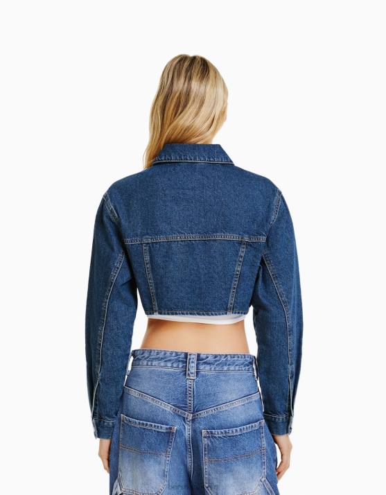 Blau Bershka Frauen kurze Jeansjacke H00J1116