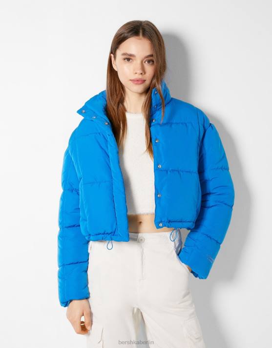 Blau Bershka Frauen kurze Pufferjacke H00J1163