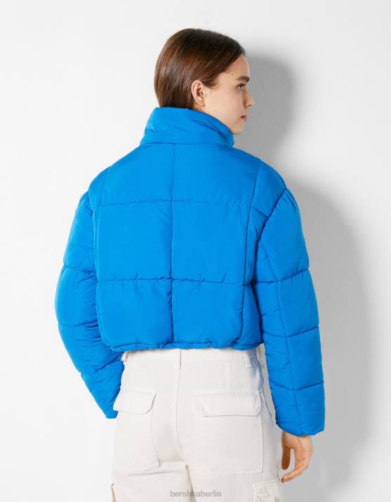 Blau Bershka Frauen kurze Pufferjacke H00J1163