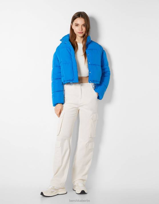 Blau Bershka Frauen kurze Pufferjacke H00J1163
