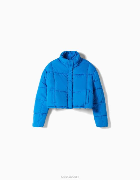 Blau Bershka Frauen kurze Pufferjacke H00J1163