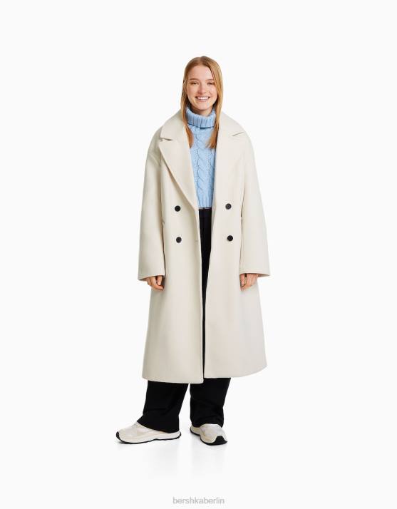 Creme Bershka Frauen Langer Mantel mit überschnittener Schulter H00J1135