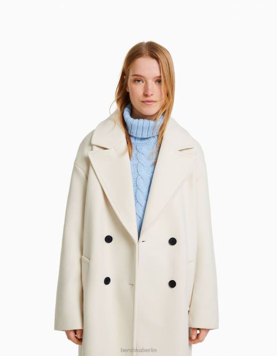 Creme Bershka Frauen Langer Mantel mit überschnittener Schulter H00J1135