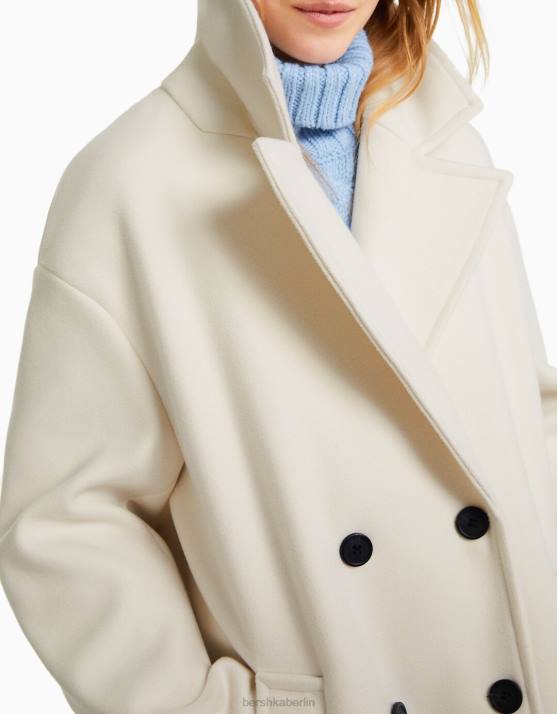 Creme Bershka Frauen Langer Mantel mit überschnittener Schulter H00J1135