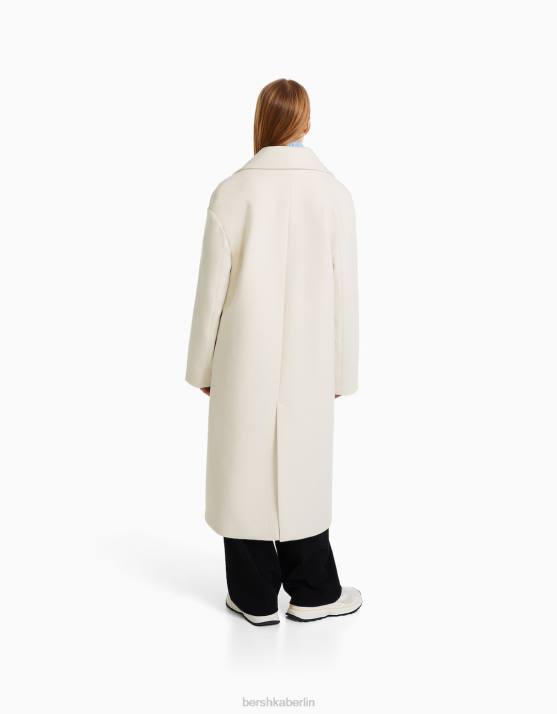 Creme Bershka Frauen Langer Mantel mit überschnittener Schulter H00J1135