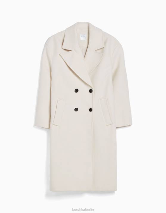 Creme Bershka Frauen Langer Mantel mit überschnittener Schulter H00J1135