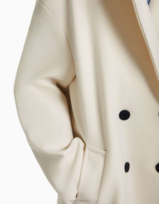 Creme Bershka Frauen Langer Mantel mit überschnittener Schulter H00J1135