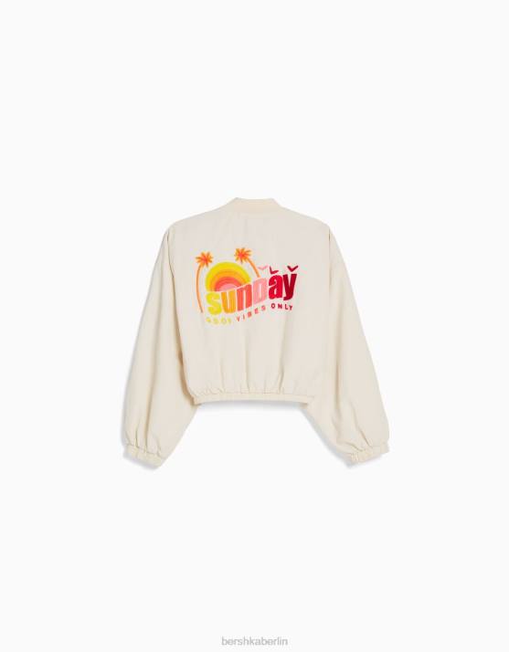 Creme Bershka Frauen bestickte Nylonjacke H00J1158