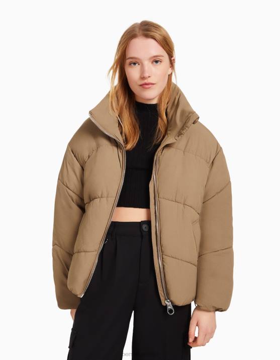 Nerz Bershka Frauen Übergroße Nylon-Pufferjacke H00J1128