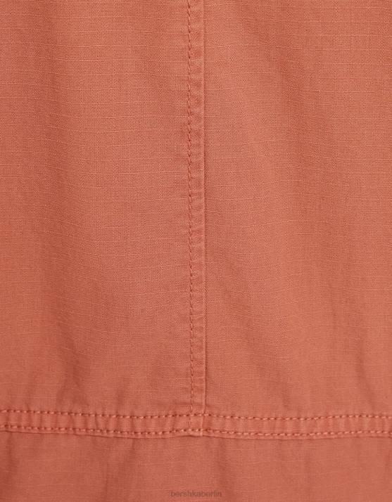 Rosa Bershka Frauen Langarm-Overshirt aus Baumwolle mit Taschen H00J1126