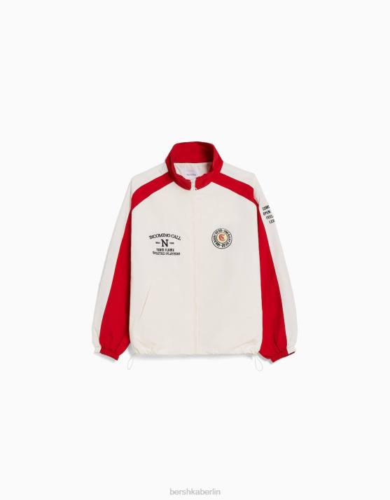 Rot Bershka Frauen Nylonjacke mit Kontraststreifen H00J1165