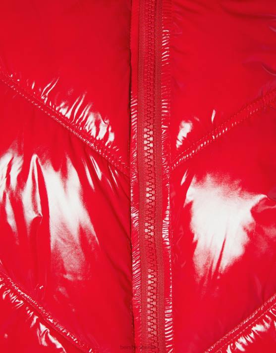 Rot Bershka Frauen Vinyl-Pufferjacke H00J1179