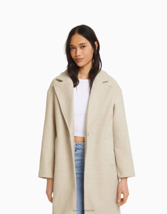 Sand Bershka Frauen Schwerer Stoffmantel mit überschnittenen Schultern H00J1144